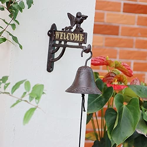 Cast Iron Doorbell with Welcome Sign Flower Fairy Wall Bell Decorations Retro Dinner Bells (Metallic 21 * 22 * 10cm)