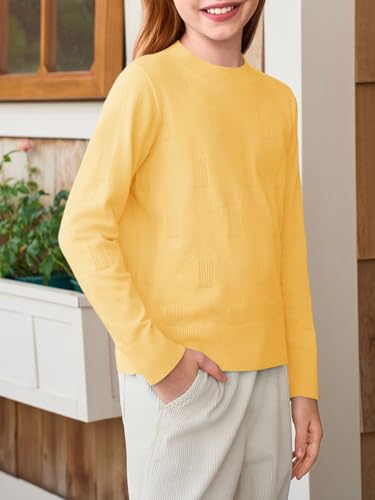Image of Haloumoning Girls Knit Sweaters Casual Long Sleeve Textured Pullover Tops Kids Loose Fit Comfy Fall Clothes 5-14 Years