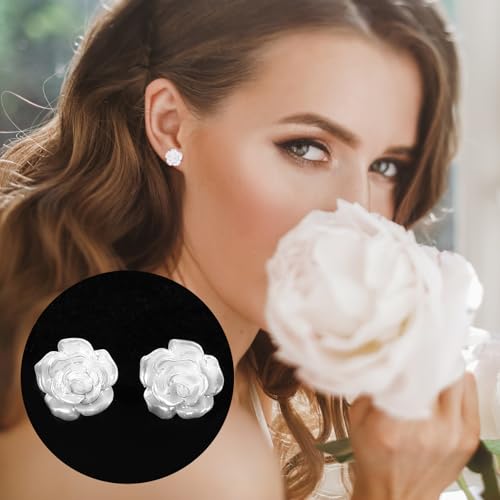 4 Pairs Rose Plastic Earrings, Hypoallergenic Transparent 3D Flower Studs, 4 Styles of Surgical Plastic Earrings for Sensitive Ears, Women's Earrings, Sports Earrings4