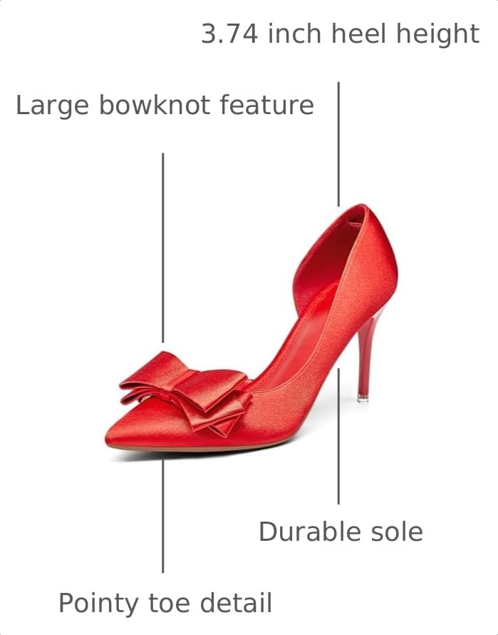 Image of Womens Bow Heels Closed Pointed Toe Dress Shoes Stiletto Slip on Wedding Pumps