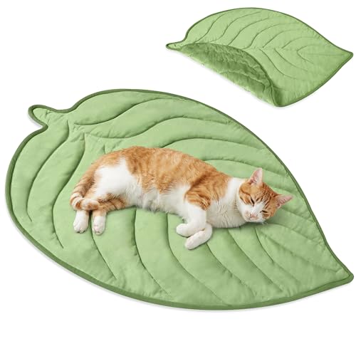 PetAmi Dog Cooling Mat, Leaf Shape, Reversible Cooling Nylon Blanket Soft Fleece Pet Pad for Dogs Cats, Summer All Season Use Q-Max0.3, Small 32x39 in, Sage Green