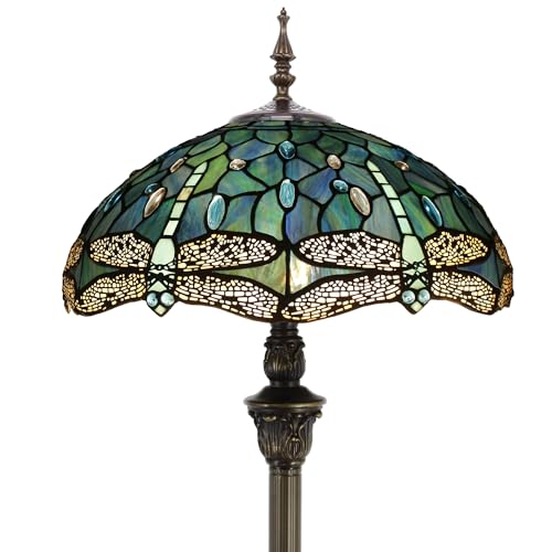 ZJART Tiffany Floor Lamp Stained Glass Lamp 16X16X70 Inch Standing Antique Reading Light (Dark Blue Dragonfly)