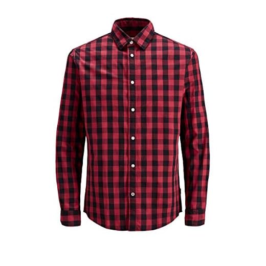 JACK & JONES Jjegingham Shirt L/s Camisa, Multicolor (Brick Red Checks:Mixed Black), X-Small para Hombre