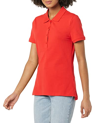 Amazon Essentials Damen Kurzärmeliges Poloshirt (Erhältlich In Übergröße), Kräftiges Mohnrot, L