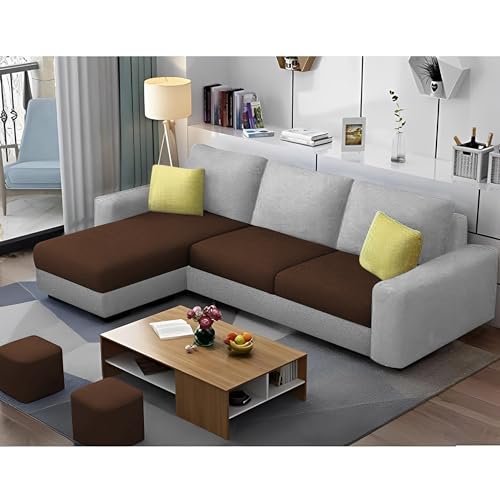 Image of Orland 4 Seater LHS L Shape Sofa Set for Living Room | Color - Brown Grey | Premium Fabric Sofa