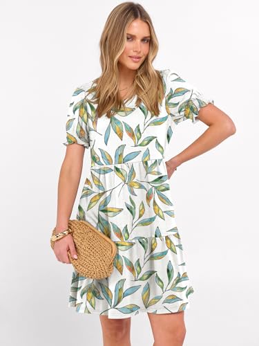 Image of ANRABESS Women Summer Square Neck Puff Short Sleeve Mini Dress 2026 Casual Flowy Sundress Beach Vacation Clothes with Pockets