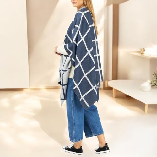 Image of Women's Shawl Wrap Poncho Ruana Cape Cardigan Sweater Open Front for Fall Winter Spring