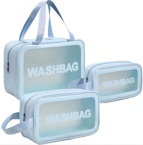 Kit 3 Necessaire Transparente Organizador Maquiagem Bolsa Mala-Vende Mais (Azul)