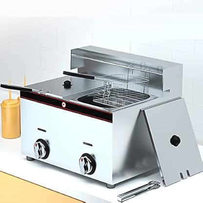 Gasfritteuse, kommerzielle Fritteuse, Fritteuse, Pommes Frites, Spieße, Edelstahlfritteuse mit großem Fassungsvermögen, mit Korblöffel – Bild 8