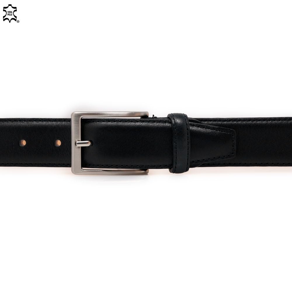 Cintura di pelle uomo artigianale vitello made in italy cinta classica elegante casual con cuciture per jeans pantaloni abiti da 3,5 cm taglie forti extra lunga large grandi misure xxl Vera Pelle