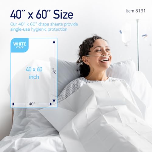 Image of Dynarex Disposable Drape Sheets - 40 inch x 60 inch (Case of 100), White, 2-Ply Tissue Paper for Patient Privacy, Exams, and Procedures