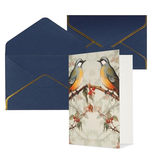 KKLWEGU Birds ビンテージアート グリーティングカード 封筒付き Thinking of You カード Happy Birthday 結婚式 招待状 空白のメモカード あらゆる機会用 4x6
