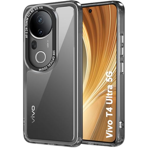 Image of TheGiftKart Hybrid Shockproof Back Cover Case for Vivo T4 Ultra 5G | Stylish Camera Border | Electroplated Buttons | Crystal Clear Hard Back Cover Case (TPU & PC, Smoked Bumper)