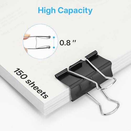 Image of OWLKELA 64 Pack Binder Clips, 1.6 Inch, Black | Large Paper Clamps,Ideal for Home Supplies, School, Office and Business