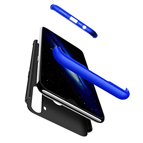 Jardire Funda Compatibles OPPO Realme 5-Negro Azul, Robusto y Duradero 3 en 1 Duro PC Funda Protectora Caja Anti-Dactilares Bumper Skin cojín [HD Vidrio Templado Realme 5 OPPO]