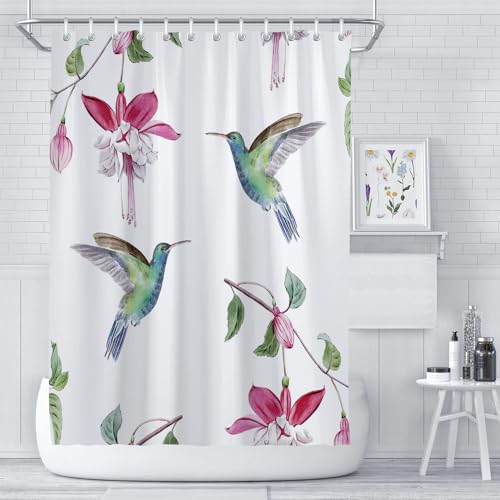 LIVETTY Birds Shower Curtain White 180 x 180 cm Bathroom Shower Curtains Floral Polyester Fabric Bath Curtains with 12 Hooks Washable Quick-Drying - Image 4