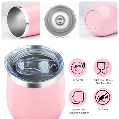 Image of MEZMUT 12oz Insulated Wine Tumbler with Lid Double Wall Vacuum Stainless Steel Wine Glass Coffee Mug Insulated Tumbler Cup for Champaign, Cocktail, Beer (Pink, 1 Pack)