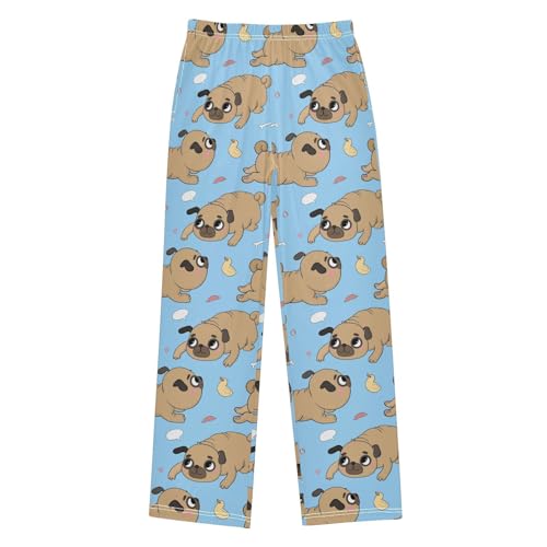 Boys' Pants Funny Pug Dog and Duck Blue Long Bottoms Jogger Pants Elastic Waist Trousers with Pockets S-XL