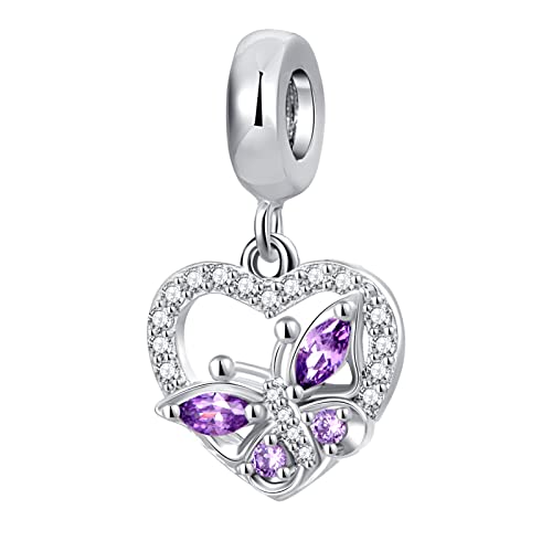 Pavé Butterfly Cubic Zirconia Heart Charm Bead for Pandora Bracelet Mom Gift