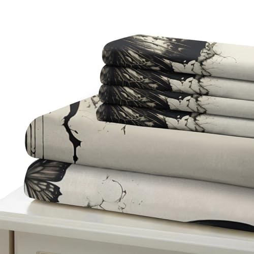 Housse de couette papillon microfibre anti-plis pour lit simple style gothique