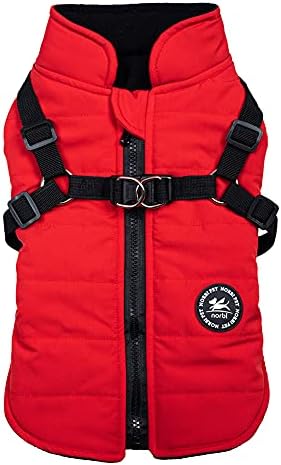 Norbi Pet Warm Jacket Small Dog Vest Harness Puppy Winter 2 in 1 Outfit Cold Weather Coat (XL, Red)