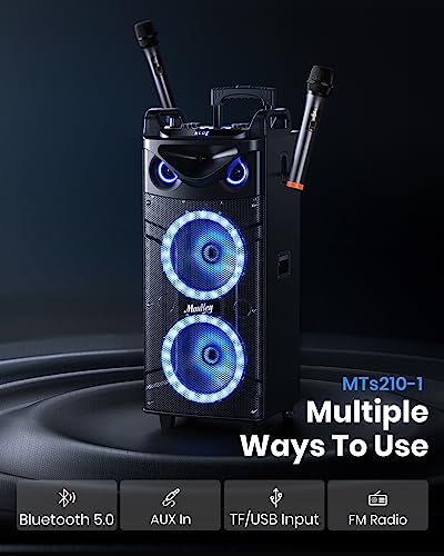 Miniatura 4 de Moukey Altavoz Karaoke, Máquina De Karaoke Bluetooth Portátil De Doble Woofer Con 2 Micrófonos Inalámbricos, Luces De Discoteca, Ajuste De Eco Agudos Graves, Soporte Tws Rec Aux Mp3 Usb Tf Fm