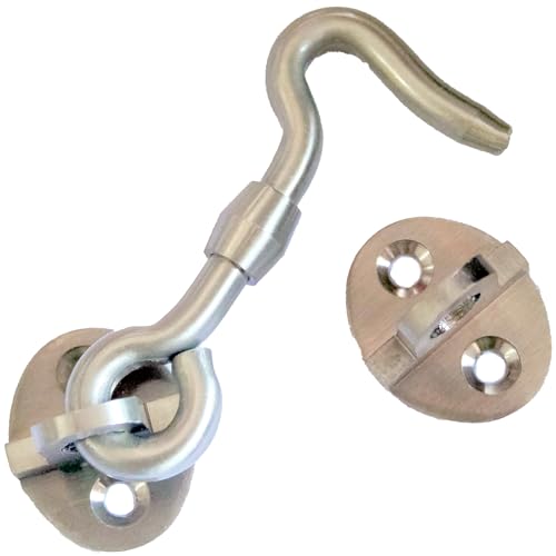 Image of RISEOM Brass Gate Hook and Eye /Window Hook for Double Doors Gates /Windows (Heavy Oval Eye) (Silver-2 inch,Pack of 4)