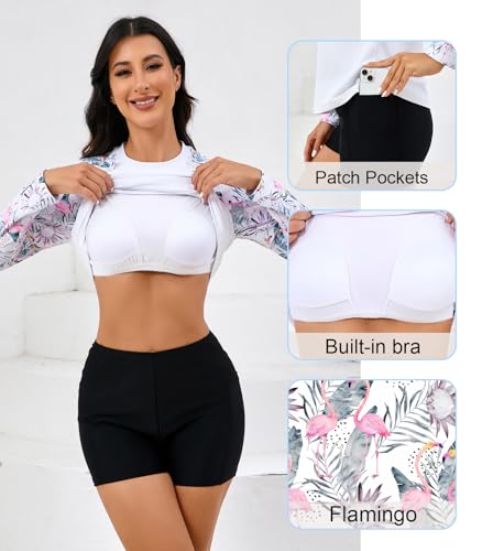Halcurt Women's Built in Bra Rash Guard Long Sleeve Swimwear UPF 50 Two Piece Swim Shorts and Tops3