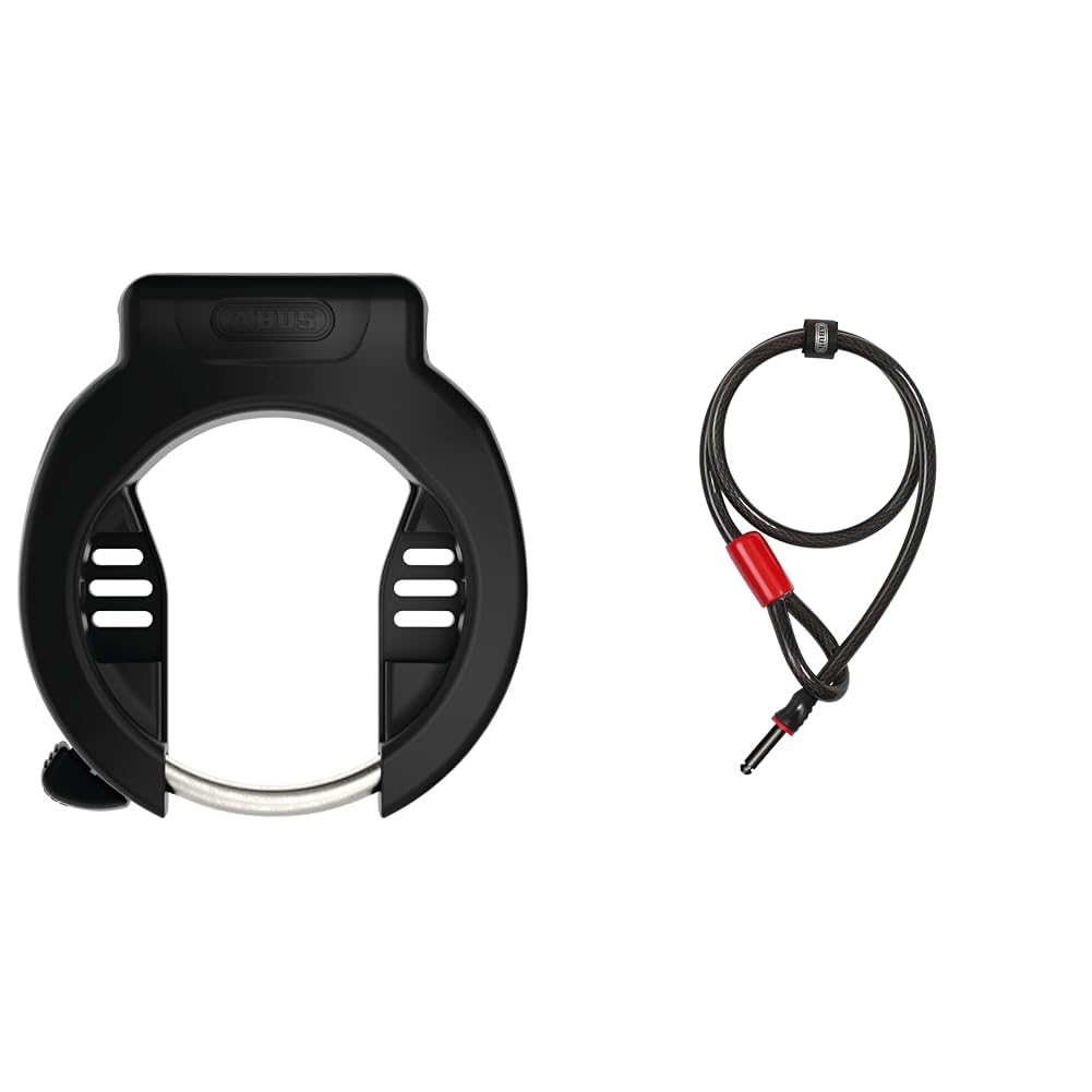 ABUS Rahmenschloss PRO Amparo 4750X NR & Rahmenschloss-Einsteckkabel - Adaptor Cable 12/100 - Fahrradschloss mit 100 cm Länge - 12 mm Starkes Stahlkabel, Schwarz