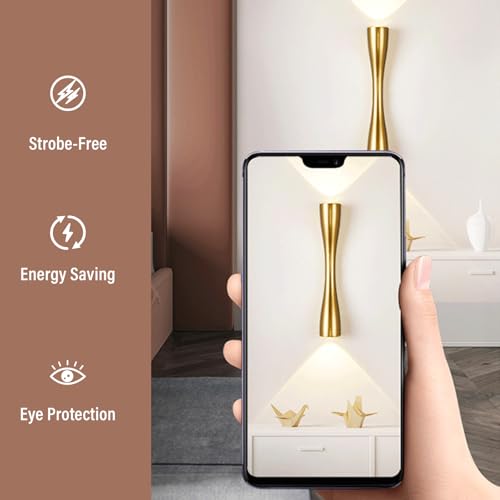 Image of Aomesinc Modern Gold Wall Sconce Up Down Wall Light Lamp Indoor LED Lighting for Bedroom Living Room Bathroom Bedside Hallway(9.4'',Warm)