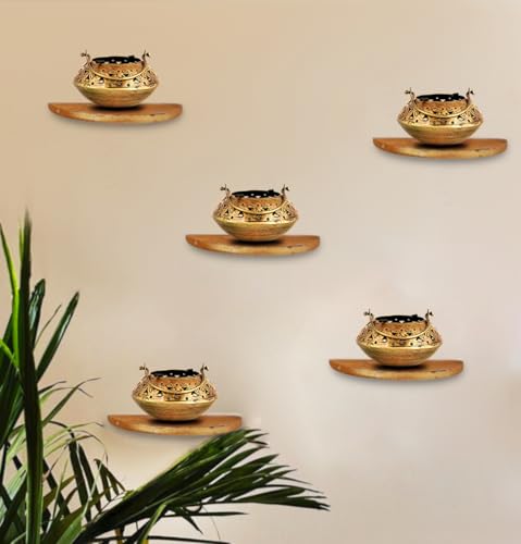 Image of 5pcs Metal Brass Incense Burner Tea Light Candle Holder | Small Size Degchi 5 inch | Wall Hanging Diya Holder for Pooja Room| Degchi Dhoop Dani | Brass Home Decorative Items for Living Room