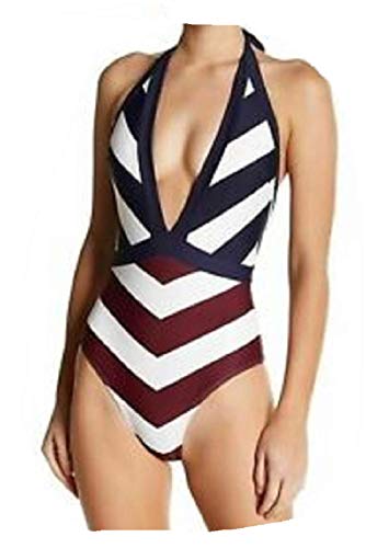 Ted Baker Women's Dakira Rowing Stripe Wrap One Piece Swimsuit, Navy, 1