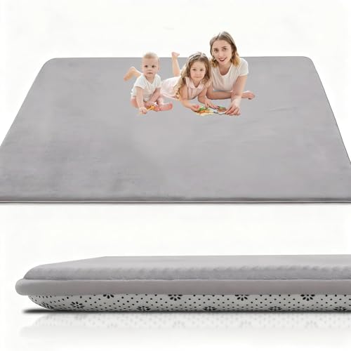 Taxestmy Alfombra De Habitacion Bebe Alfombra Bebe Gruesa 2cm Antideslizante Alfombra Habitación Infantil de Juego Bebe Claro Terciopelo Coral para Sala de Juegos, Guardería 60 x 120 cm Gris Plateado