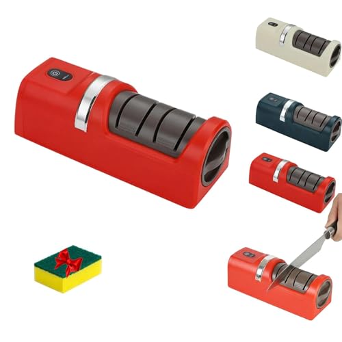 Affilacoltelli Elettrico Per Cucina, Affilacoltelli Automatico Per Cucina Con Strofinaccio, Ricarica Completamente Automatica Con Base A Ventosa Per Uso Domestico(Red)