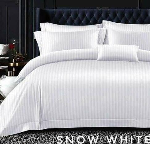 Draping Elegance 400 TC 100% Cotton Feel Solid Stripe Bedsheet – Queen Size 90"x100" with 2 Pillow Covers/Single Size 60"x90" with 1 Pillow Cover – Soft & Breathable (White, Queen)