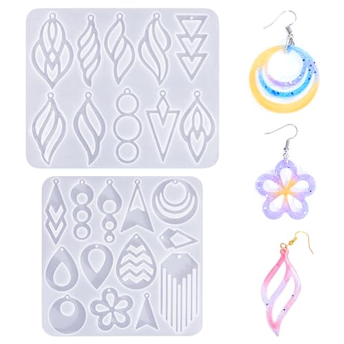 Greyoe Moldes Para Resina Epoxi, Silicona Para DIY Joyería Hecha a Mano, Pendientes Colgantes Decorativos Personalizados, 2 Piezas (C+D)