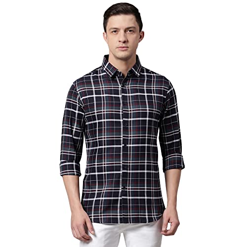 Image of Dennis Lingo Checkered Slim Fit Casual Shirt with Spread Collar for Men