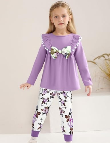 Image of mksodopy Toddler Girl Clothes Girl Fall Winter outfits Cotton Long Sleeves Ruffle Top Pants Little Girl Clothing Set