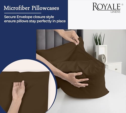 Image of Royale Linens Queen Pillowcase Set of 2 - Bed Pillow Cover - 20x30 - Chocolate Pillowcases - 1800 Brushed Microfiber, Wrinkle & Fade Resistant - Soft & Cozy- Queen Size Pillow Case (Chocolate)
