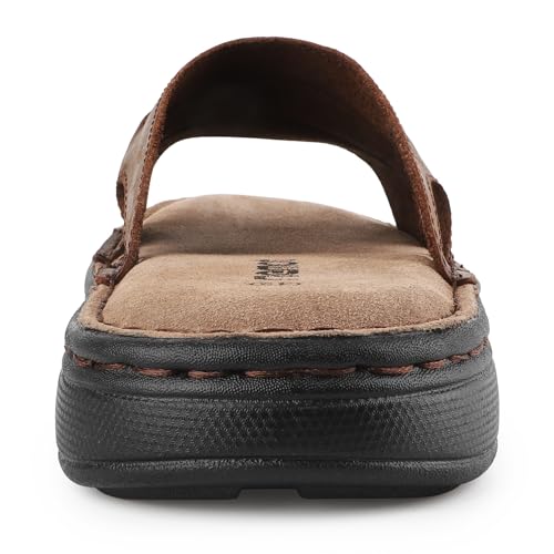 Image of riemot Mens Leather Slide Sandals Comfortable Lightweight Summer Beach Slides with Memory Foam Footbed Casual Walking Cushioning Slip on Sandal Indoor & Outdoor US 9-14
