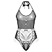 FEESHOW Homme Lingerie Sissy Déguisement Soubrette Costume Body String en Dentelle Transparent Halter Body Combinaison avec Tablier Noeud Papillon Sissy Pyjamas Nuisette Noir XXL