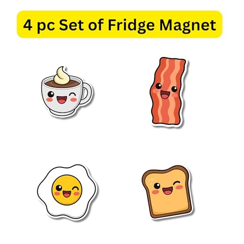 Image of Regalo Casila Cute Breakfast Fridge Magnet Set of 4 for Kitchen Decor Gift for Kids Food Lovers Coffee Toast Egg Bacon Theme