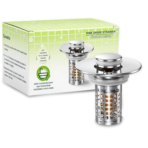 Image of Sink Stopper Bathroom Drain, Pop-up Sink Drain Strainer with Removable Stainless Steel Strainer Basket Hair Catcher, Bathroom Sink Strainer for Bathroom Sink Stopper (1PCS)