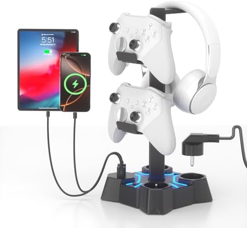 KDD Soporte Auriculares Gaming LED con Cargador USB, Soporte Mand...