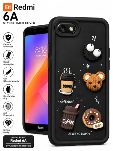 Image of Bintage Back Cover Compatible for MI Redmi 6A | Cute 3D Taddy Ball Bear Milk Cake Coffee Silicon Case Full Body & Camera Protection - Black