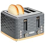 HOMCOM 4 Slice Toaster with 7 Browning Levels, High Lift, Reheat/Defrost/Cancel, Self-centring Function, Removable Crumb Tray, Auto Off, 1600W, Grey Water Ripple Texture