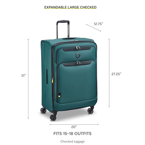 Image of DELSEY PARIS Sky Max 3.0 Checked Suitcase 28 Inch Large, Lightweight Softside Expandable Luggage, Spinner Wheels, Soft Touch Handle, Teal Blue