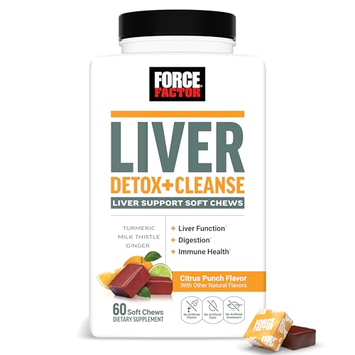 Image of Force Factor Liver Detox, Liver Cleanse Detox & Repair Supplement, with Milk Thistle, Turmeric & Ginger to Support Digestion & Immune Health, Citrus Punch, 60 Soft Chews