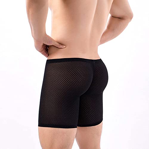 Fishnet Boxer Briefs for Men Long Leg Breathable Underwear Mens Mesh Big Pouch Trunks Sexy Boxers Underwear4