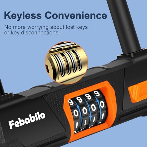 Image of Bike Locks Heavy Duty Anti Theft, Combo Bike U Lock, 4-Digit Resettable Combination E-Bike Large U Shaped Lock with 5Ft Steel Cable for Electric Bike, Bicycle, Escooter, Motorcycle,Door